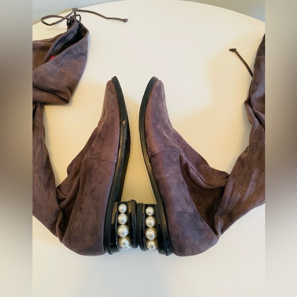 Catherine Malandrino Perse Size 9 Pearl Accent Heel Over The Knee Boots - Picture 11 of 14